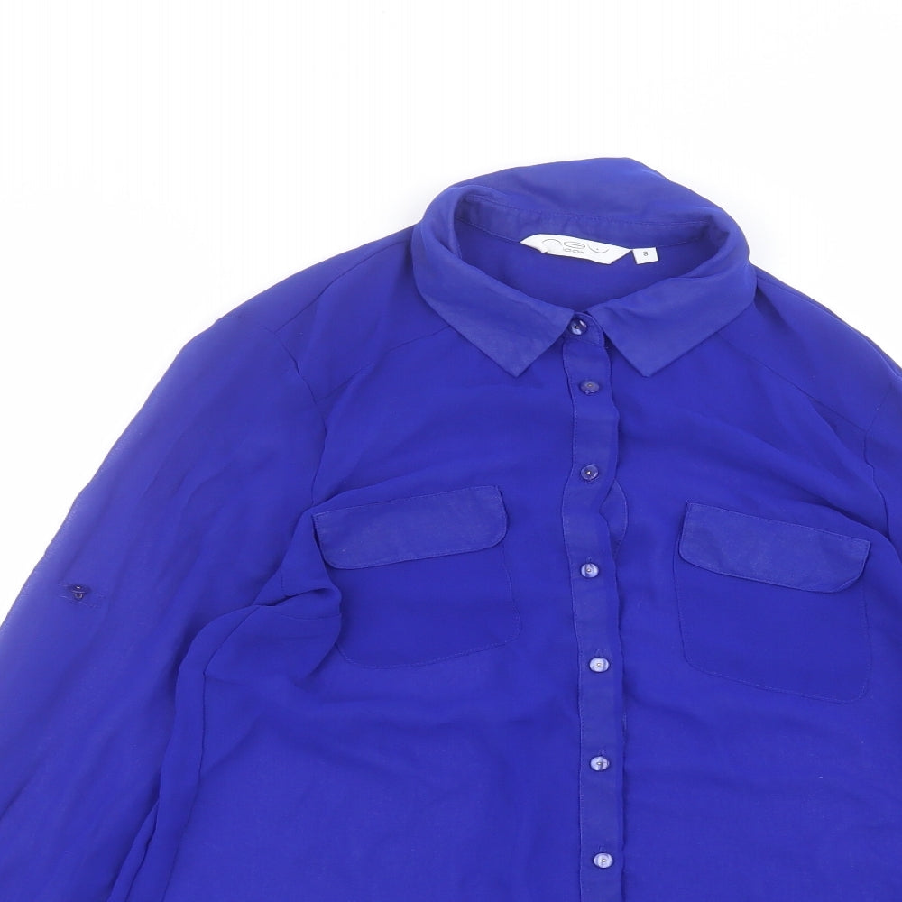 New Look Womens Blue  Polyester Basic Button-Up Size 8 Collared