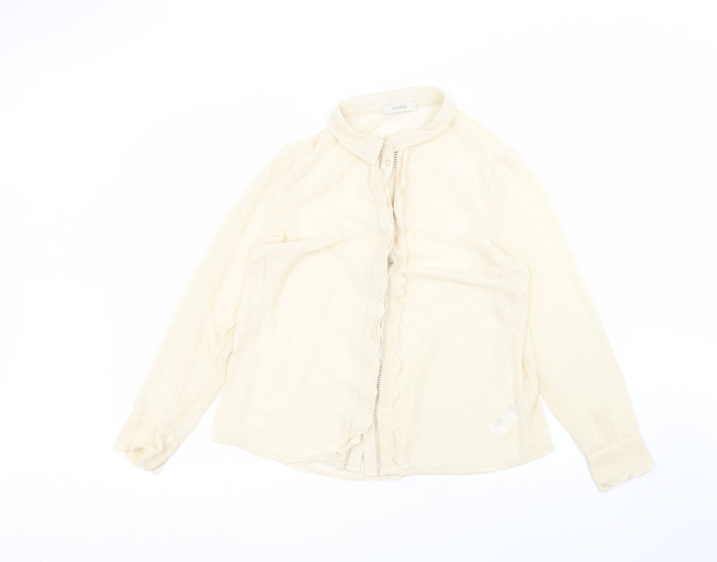 Oasis Womens Beige  Polyester Basic Button-Up Size 16 Collared