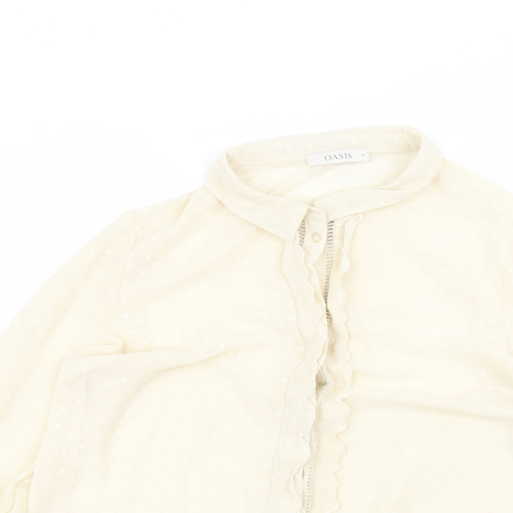 Oasis Womens Beige  Polyester Basic Button-Up Size 16 Collared