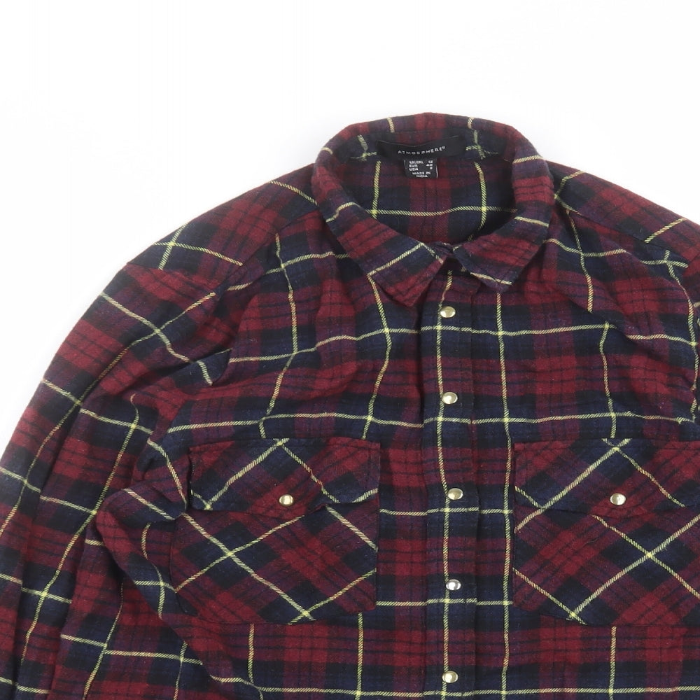 Atmosphere Womens Red Striped Cotton Basic Button-Up Size 12 Collared