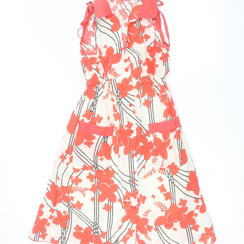 SooLee Womens White Floral Polyester A-Line  Size S Collared