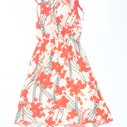 SooLee Womens White Floral Polyester A-Line  Size S Collared