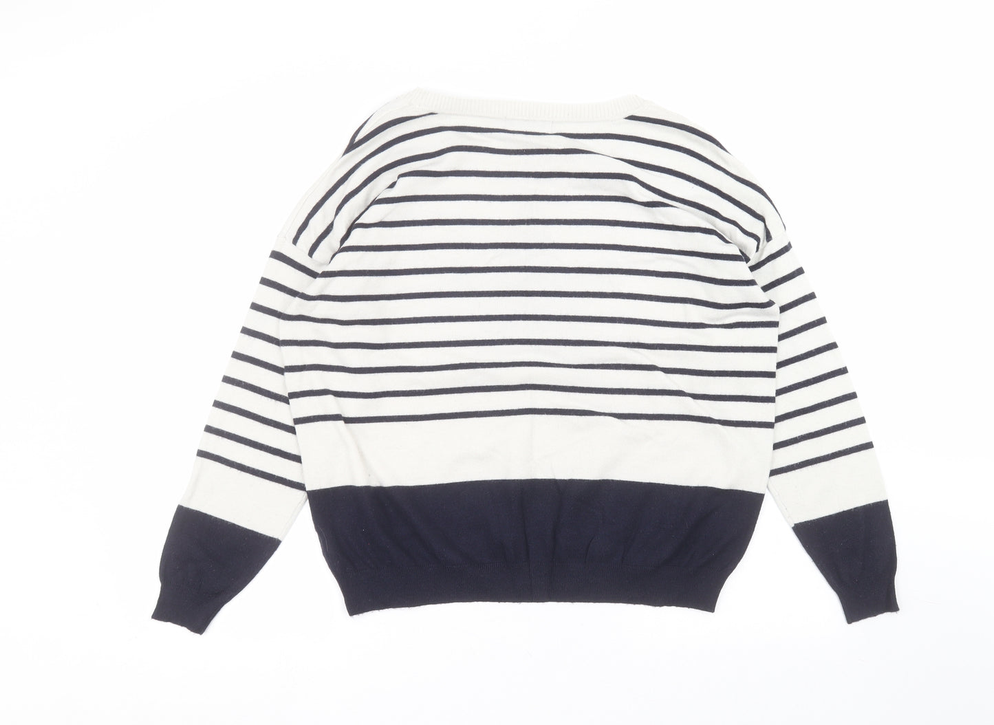 F&F Womens White Striped Viscose Basic T-Shirt Size 16 Round Neck