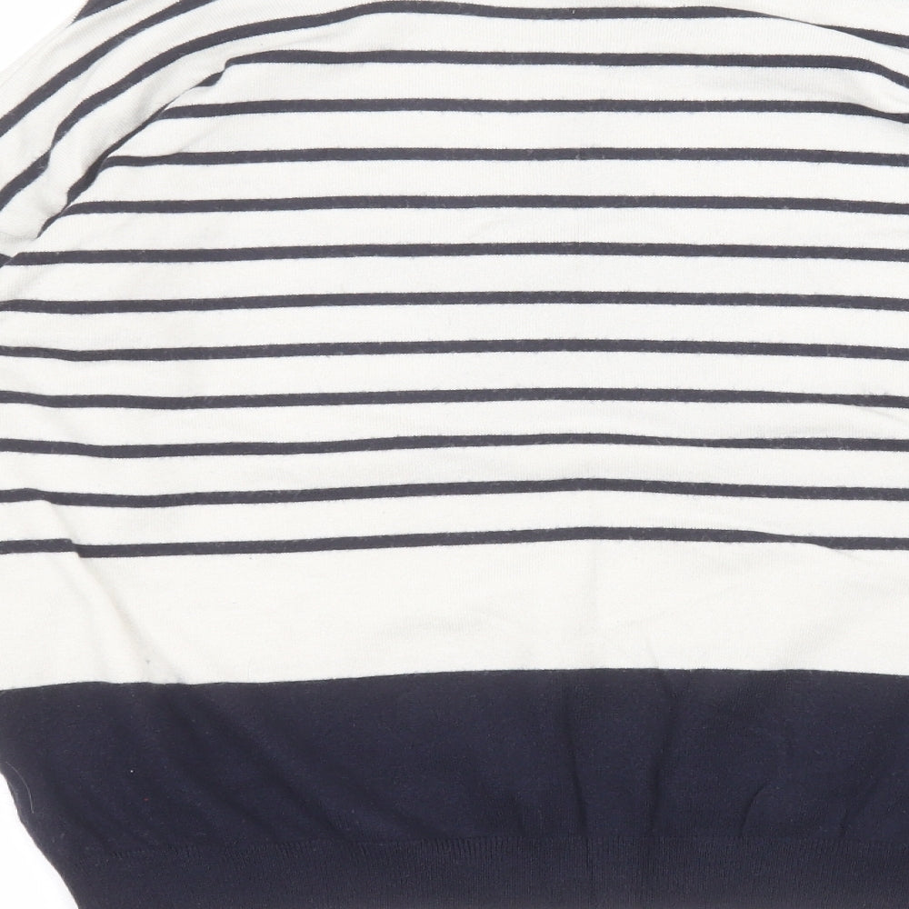 F&F Womens White Striped Viscose Basic T-Shirt Size 16 Round Neck