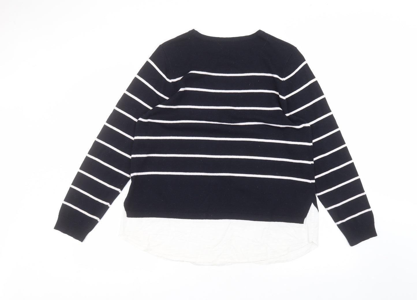 George Womens Blue Striped Acrylic Basic T-Shirt Size 16 Round Neck