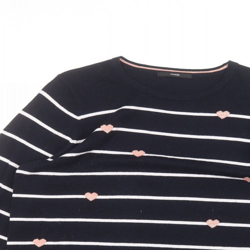 George Womens Blue Striped Acrylic Basic T-Shirt Size 16 Round Neck