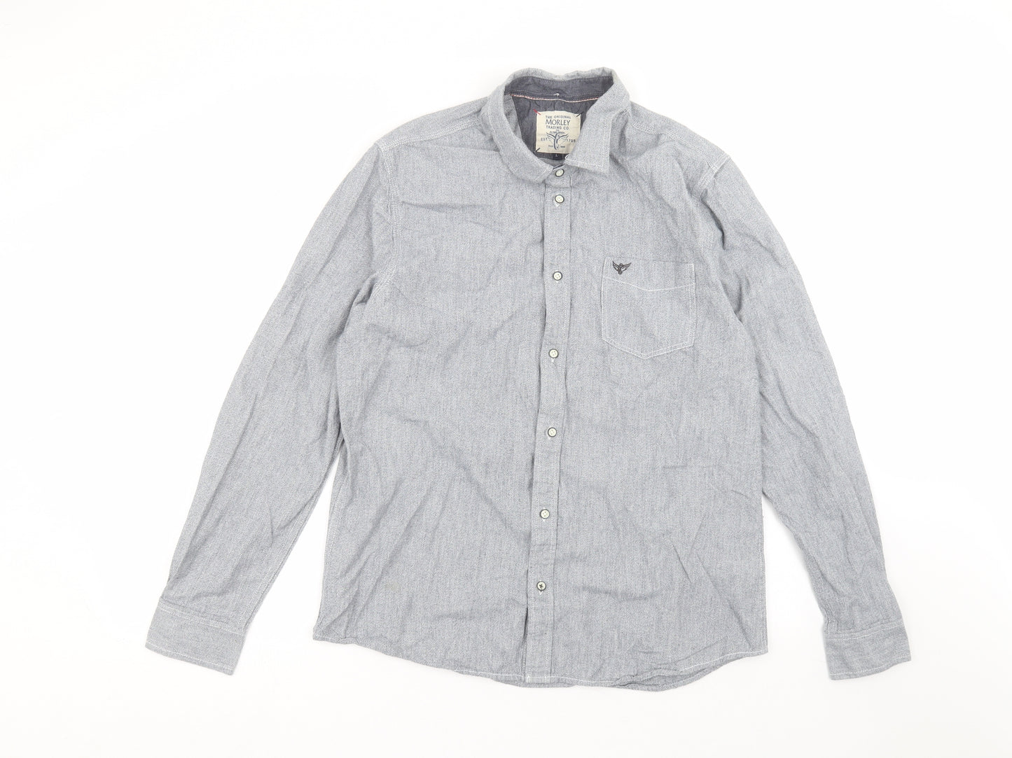 morley Mens Blue  Cotton  Dress Shirt Size L Collared