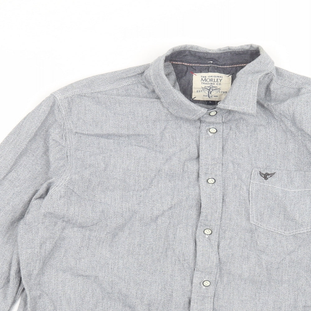morley Mens Blue  Cotton  Dress Shirt Size L Collared