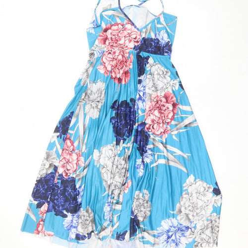 ASOS Womens Blue Floral Polyester A-Line  Size 8 V-Neck