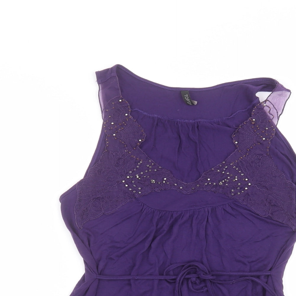 Topshop Womens Purple  Viscose Basic T-Shirt Size 10 Round Neck
