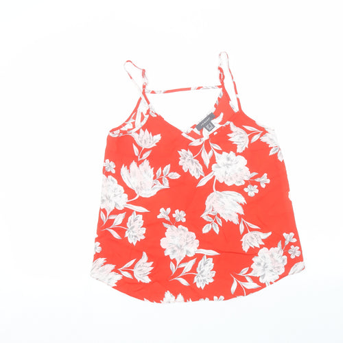 Primark Womens Red Floral Polyester Basic Blouse Size 8 Round Neck