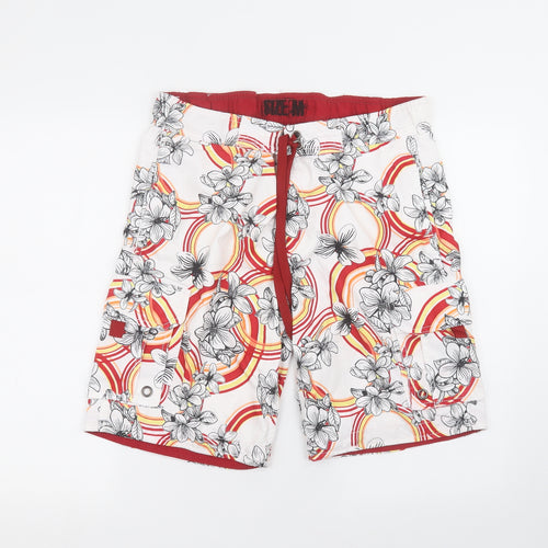 Preworn Mens White Floral Polyester Bermuda Shorts Size M L10 in Regular