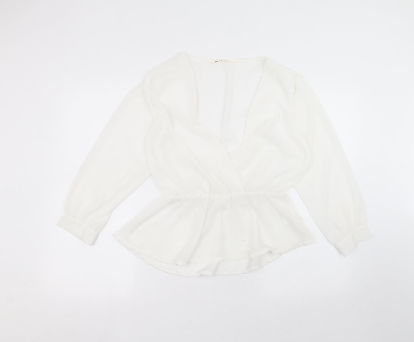 Preworn Womens White  Polyester Basic Blouse Size 14 Round Neck
