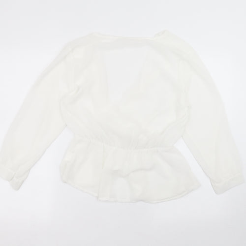 Preworn Womens White  Polyester Basic Blouse Size 14 Round Neck