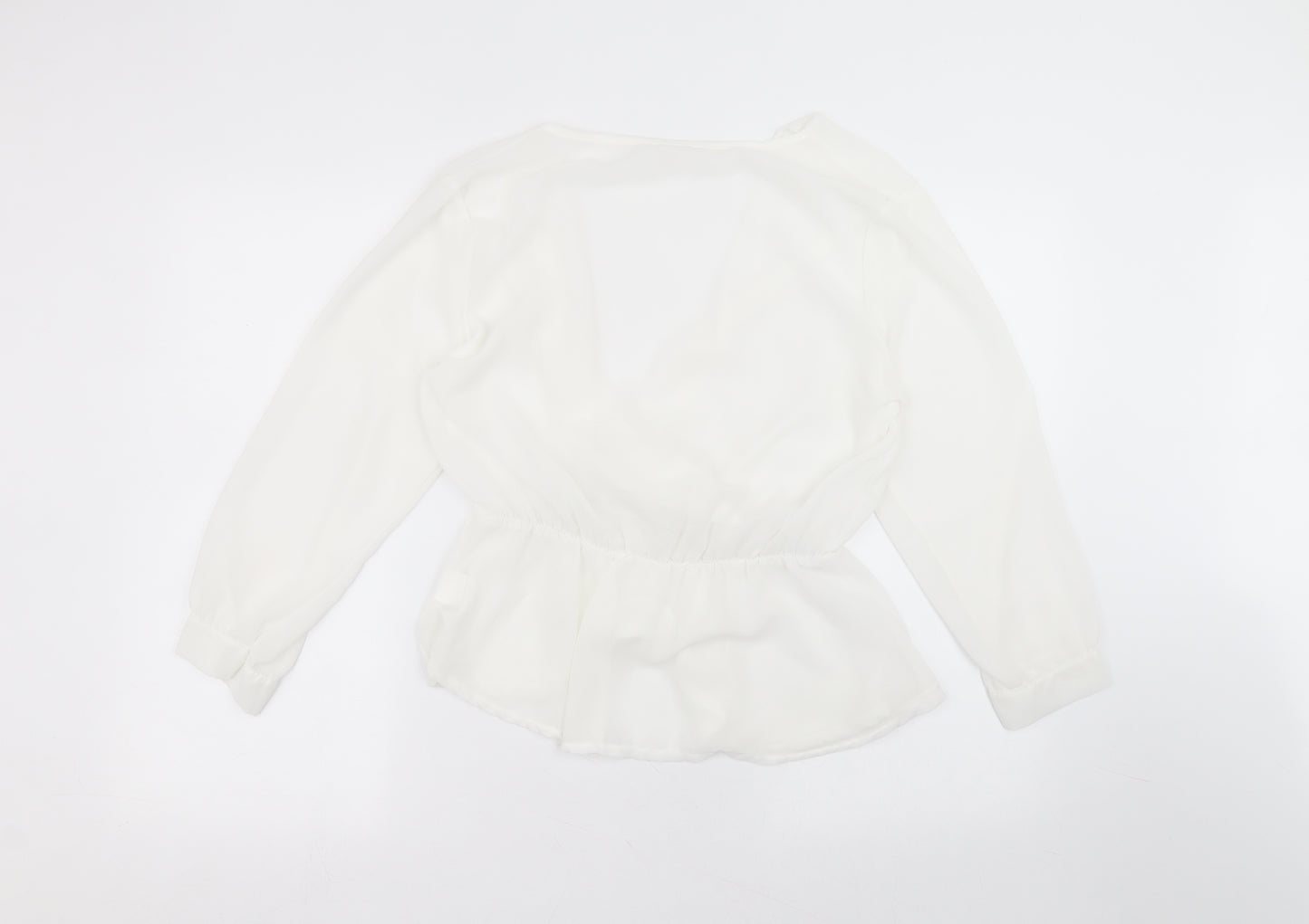 Preworn Womens White  Polyester Basic Blouse Size 14 Round Neck