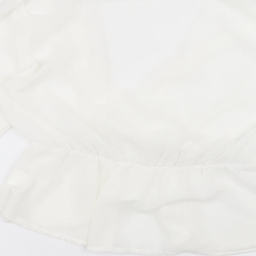 Preworn Womens White  Polyester Basic Blouse Size 14 Round Neck