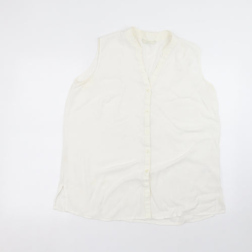 Marks and Spencer Womens White  Viscose Basic Button-Up Size 16 Round Neck