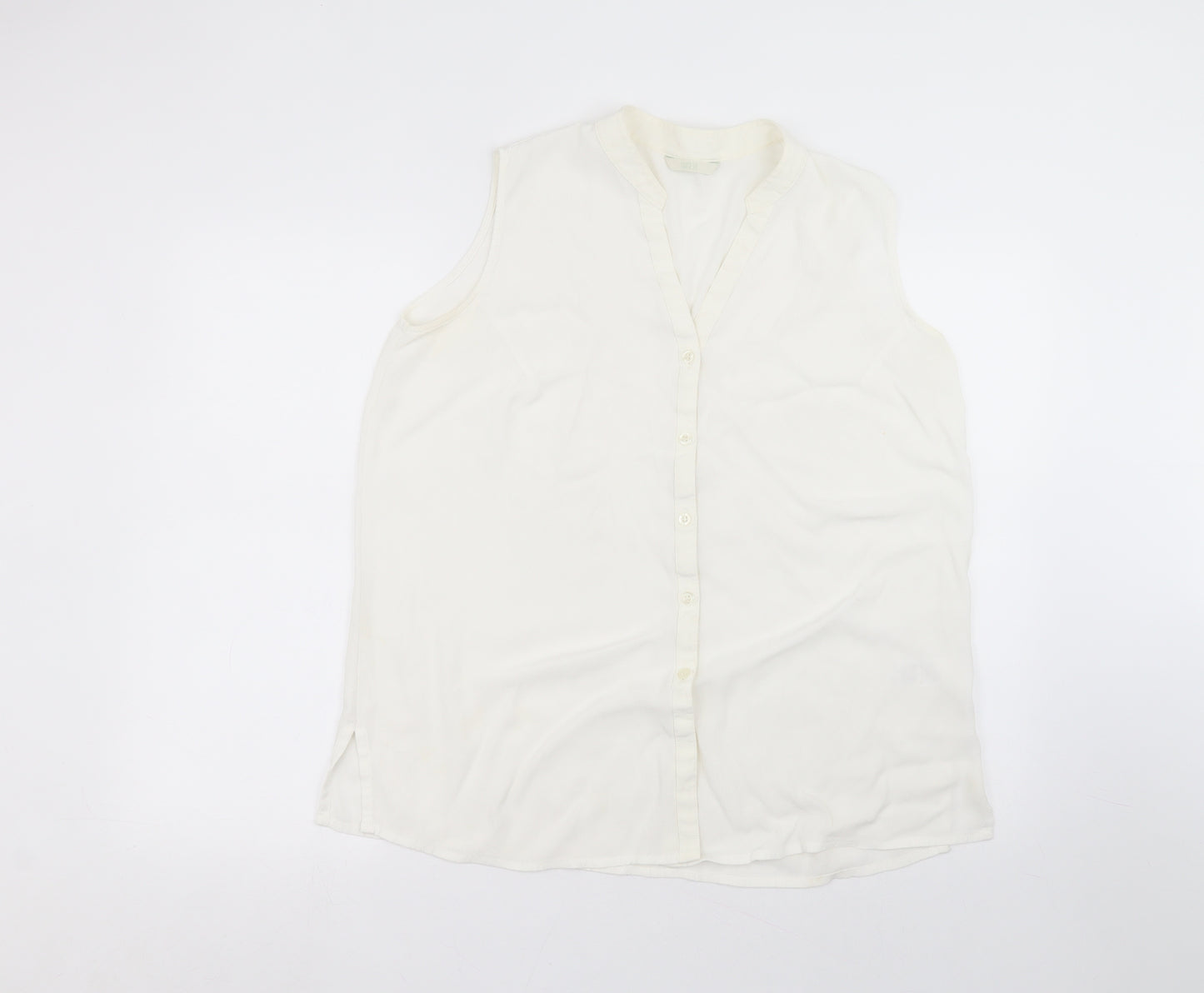 Marks and Spencer Womens White  Viscose Basic Button-Up Size 16 Round Neck