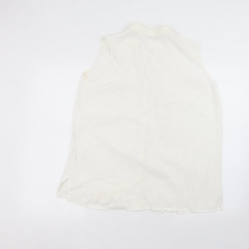 Marks and Spencer Womens White  Viscose Basic Button-Up Size 16 Round Neck