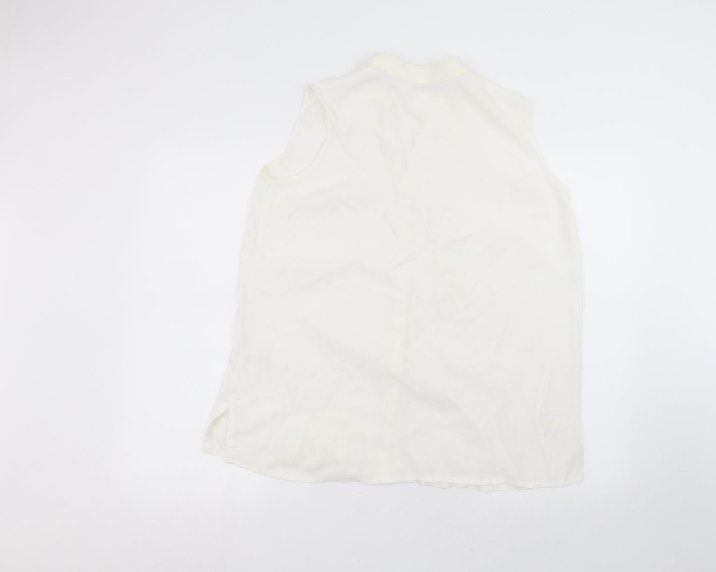 Marks and Spencer Womens White  Viscose Basic Button-Up Size 16 Round Neck