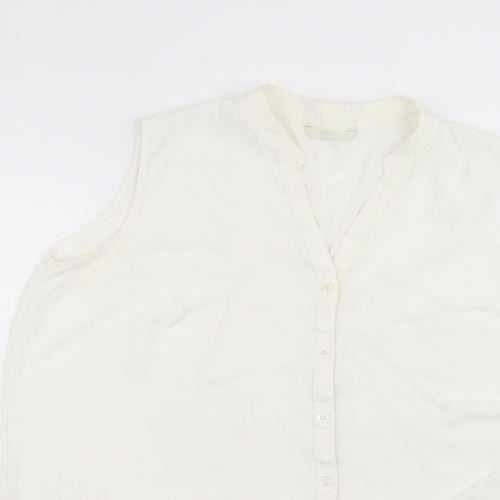 Marks and Spencer Womens White  Viscose Basic Button-Up Size 16 Round Neck