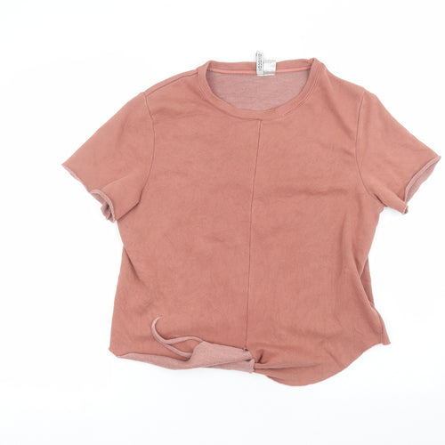 H&M Womens Pink  Cotton Basic T-Shirt Size L Round Neck