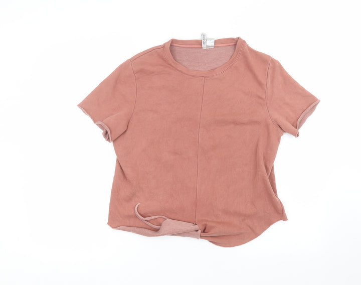 H&M Womens Pink Cotton Basic T-Shirt Size L Round Neck