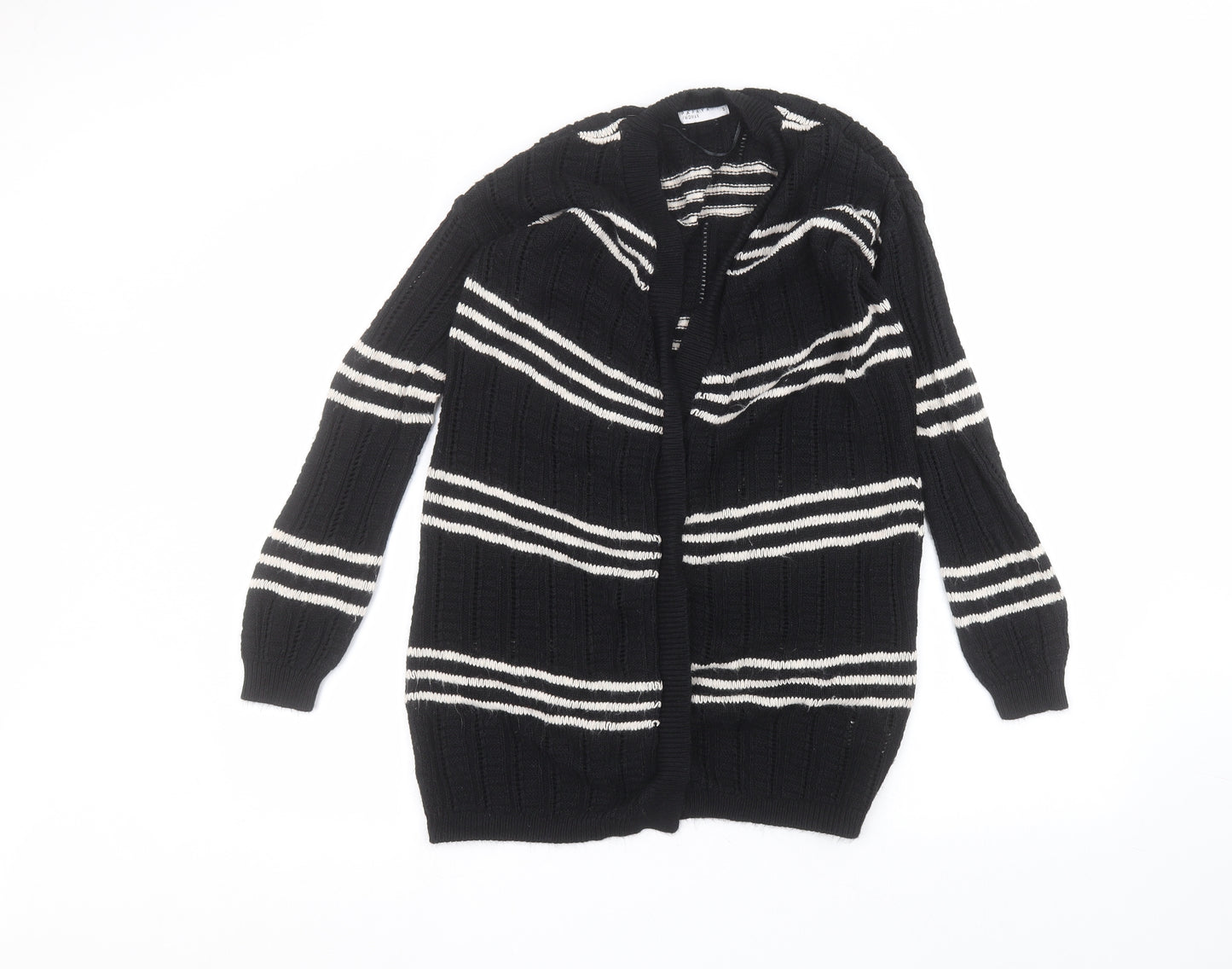Matalan Womens Black V-Neck Striped Acrylic Cardigan Jumper Size S
