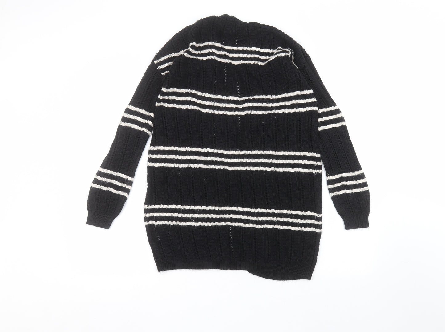Matalan Womens Black V-Neck Striped Acrylic Cardigan Jumper Size S