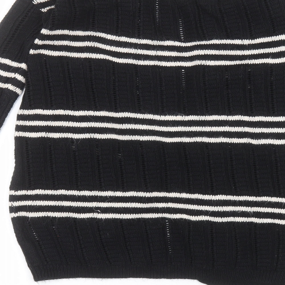 Matalan Womens Black V-Neck Striped Acrylic Cardigan Jumper Size S