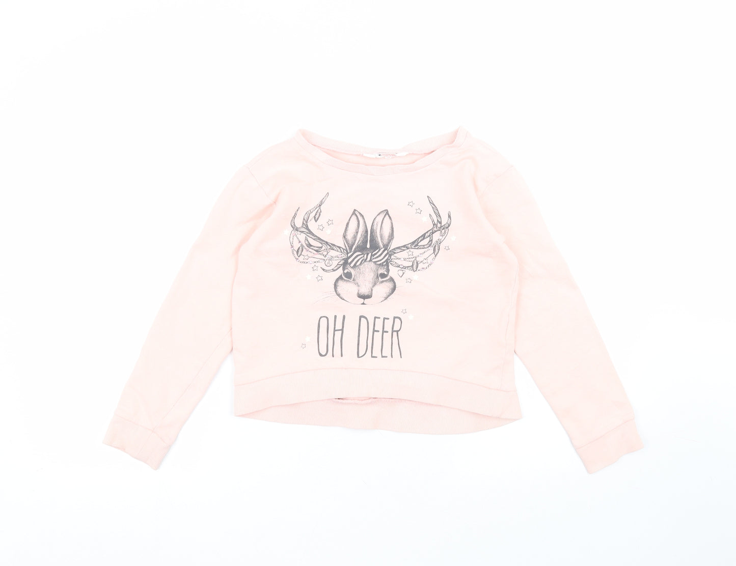 H&M Girls Pink Round Neck  Cotton Pullover Jumper Size 9-10 Years