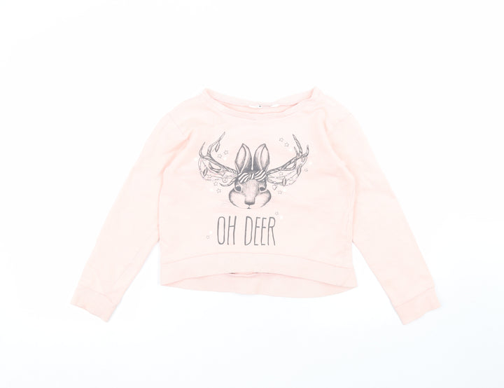 H&M Girls Pink Round Neck  Cotton Pullover Jumper Size 9-10 Years