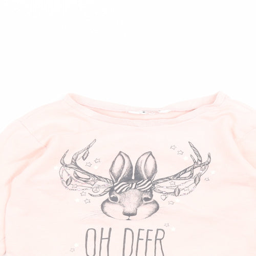 H&M Girls Pink Round Neck  Cotton Pullover Jumper Size 9-10 Years