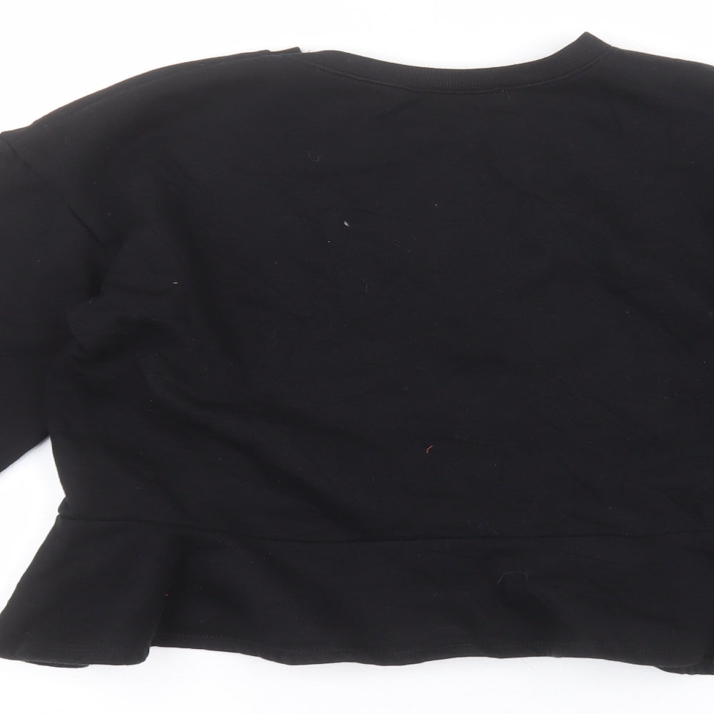 Zara Womens Black Round Neck  Cotton Pullover Jumper Size S
