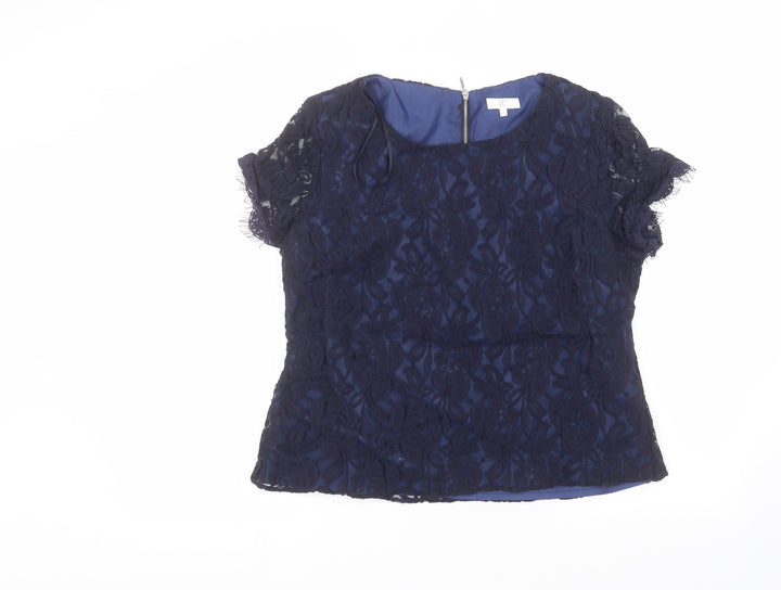 Country Club Womens Blue Polyester Basic T-Shirt Size 16 Round Neck
