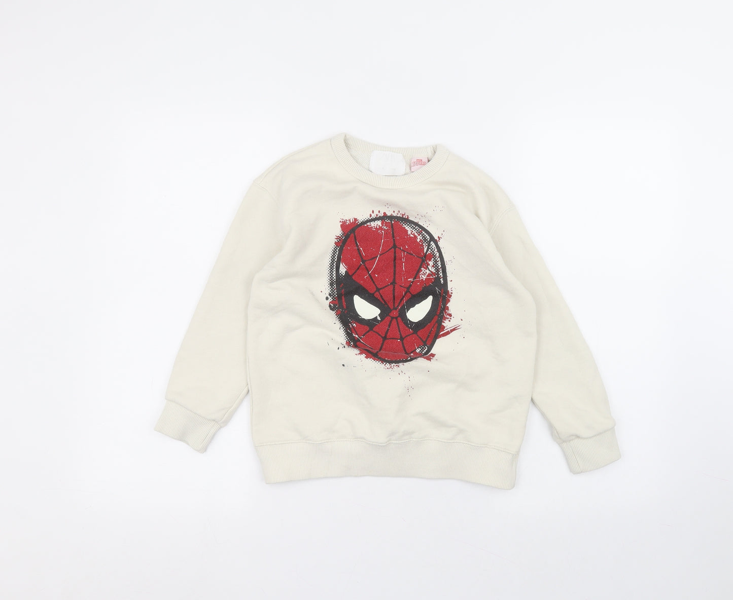 Zara Girls White Round Neck  Cotton Pullover Jumper Size 8 Years   - Spider man