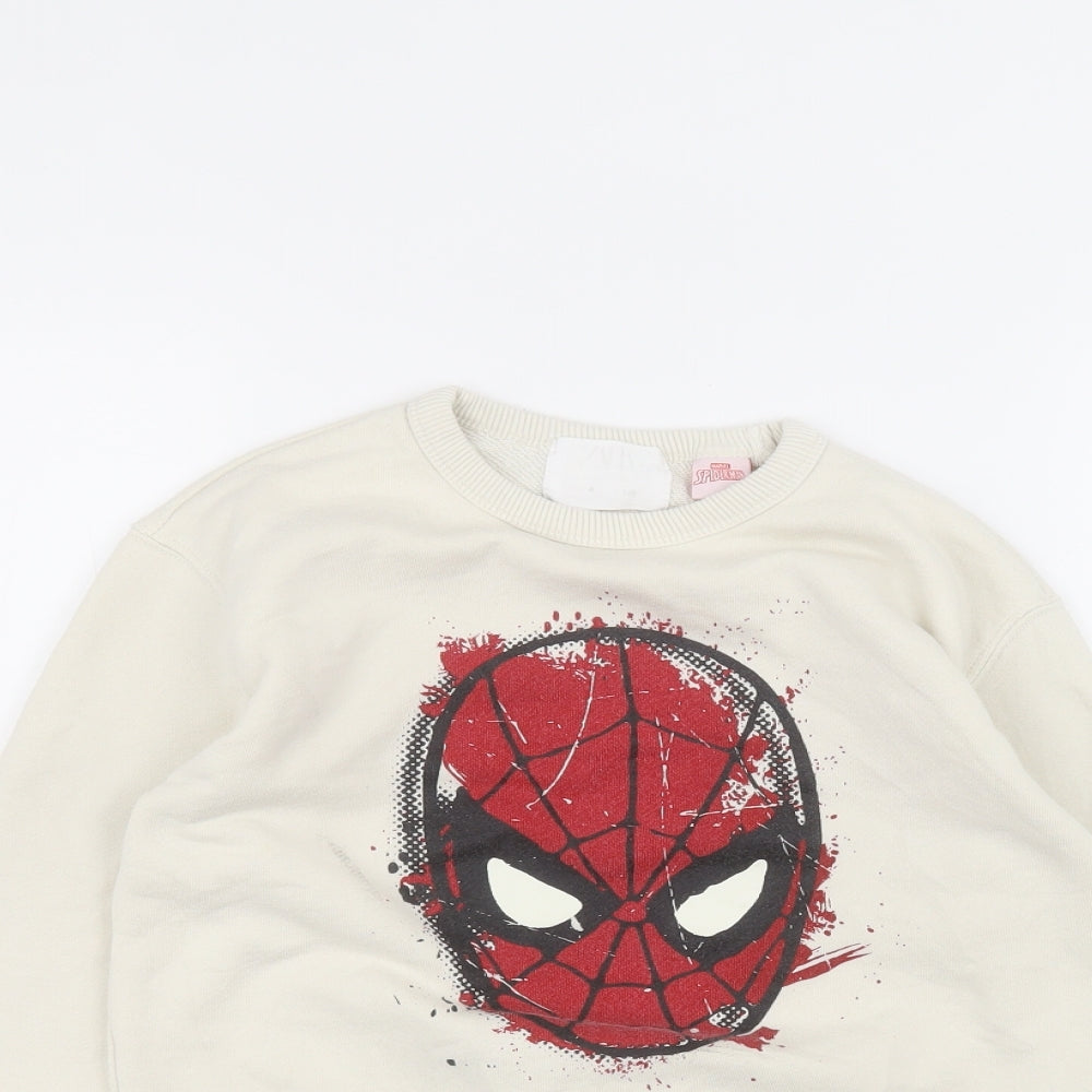 Zara Girls White Round Neck  Cotton Pullover Jumper Size 8 Years   - Spider man