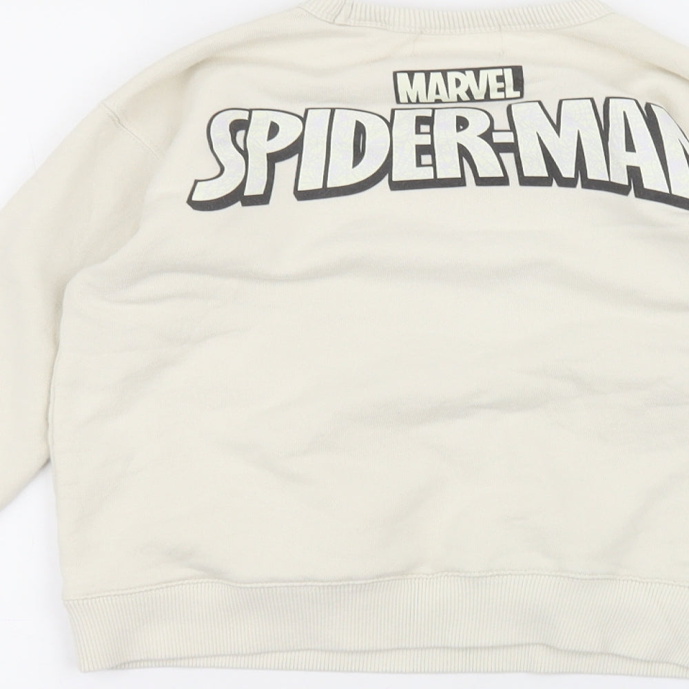 Zara Girls White Round Neck  Cotton Pullover Jumper Size 8 Years   - Spider man