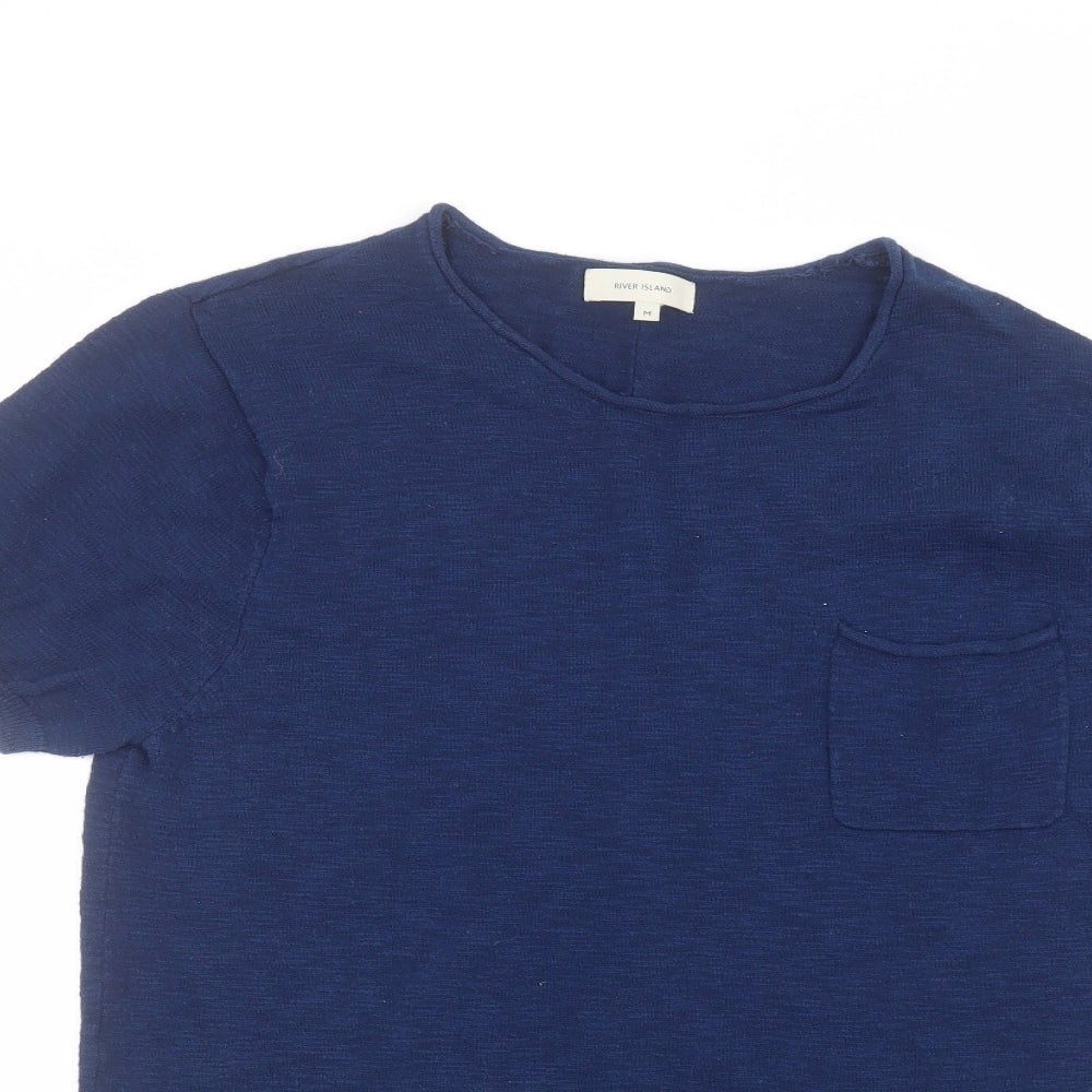 River Island Womens Blue  Cotton Basic T-Shirt Size M Round Neck