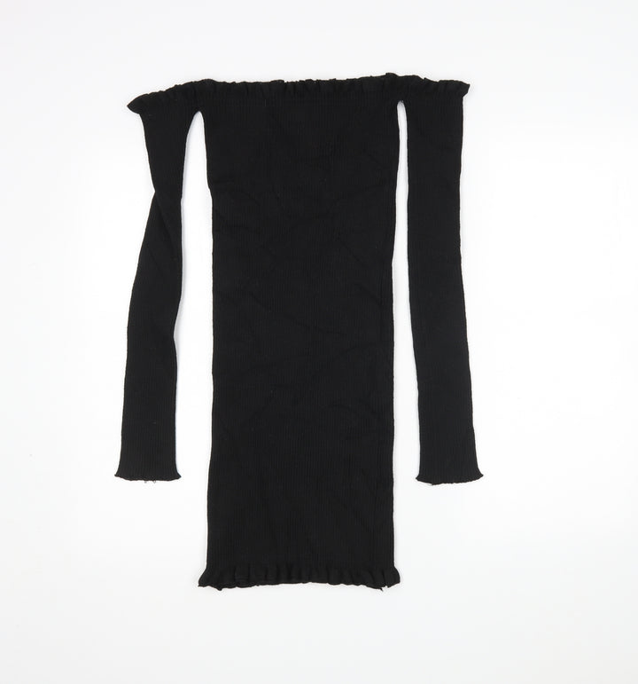 PRETTYLITTLETHING Womens Black Boat Neck  Acrylic Pullover Jumper Size 12