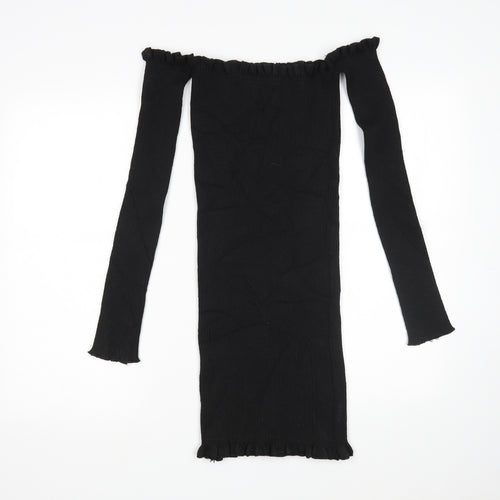 PRETTYLITTLETHING Womens Black Boat Neck  Acrylic Pullover Jumper Size 12