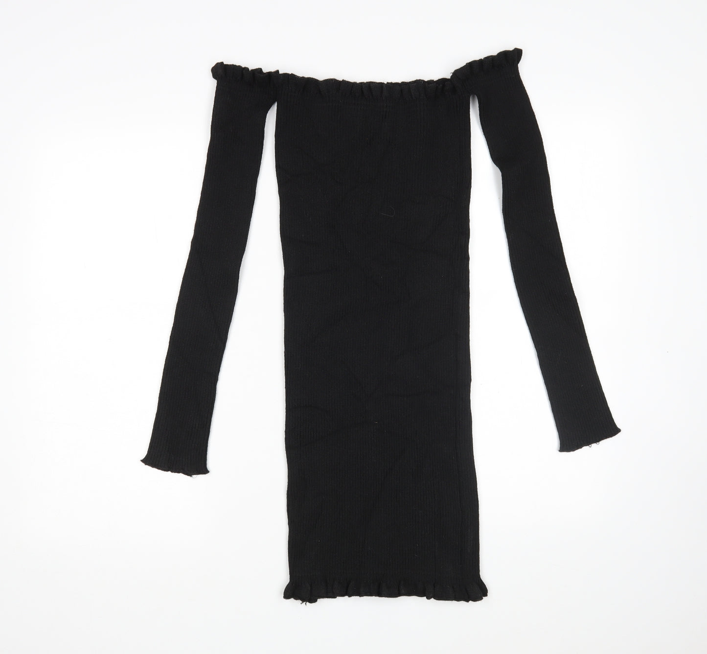 PRETTYLITTLETHING Womens Black Boat Neck  Acrylic Pullover Jumper Size 12