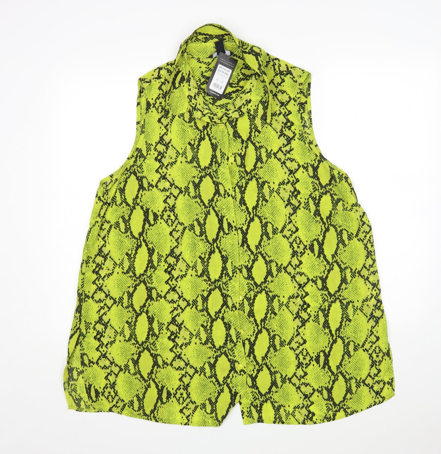 New Look Womens Green Animal Print Polyester Basic Blouse Size 20 Collared