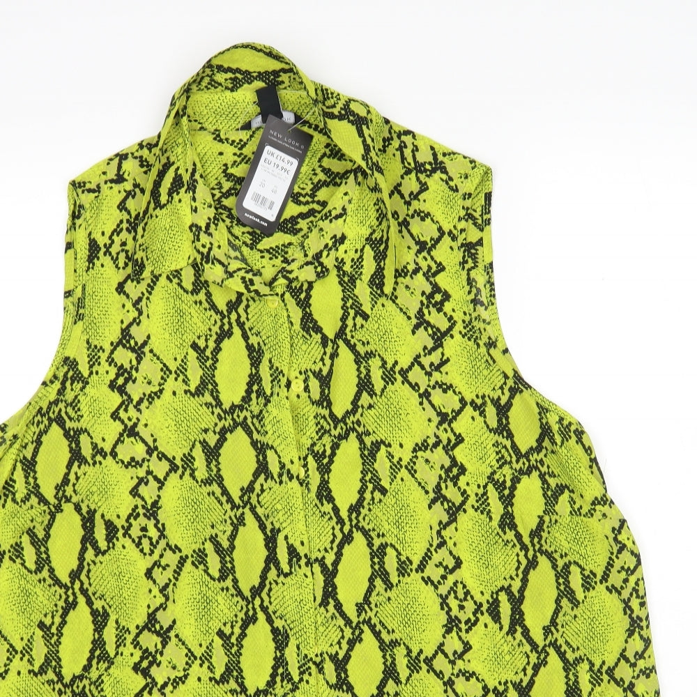 New Look Womens Green Animal Print Polyester Basic Blouse Size 20 Collared