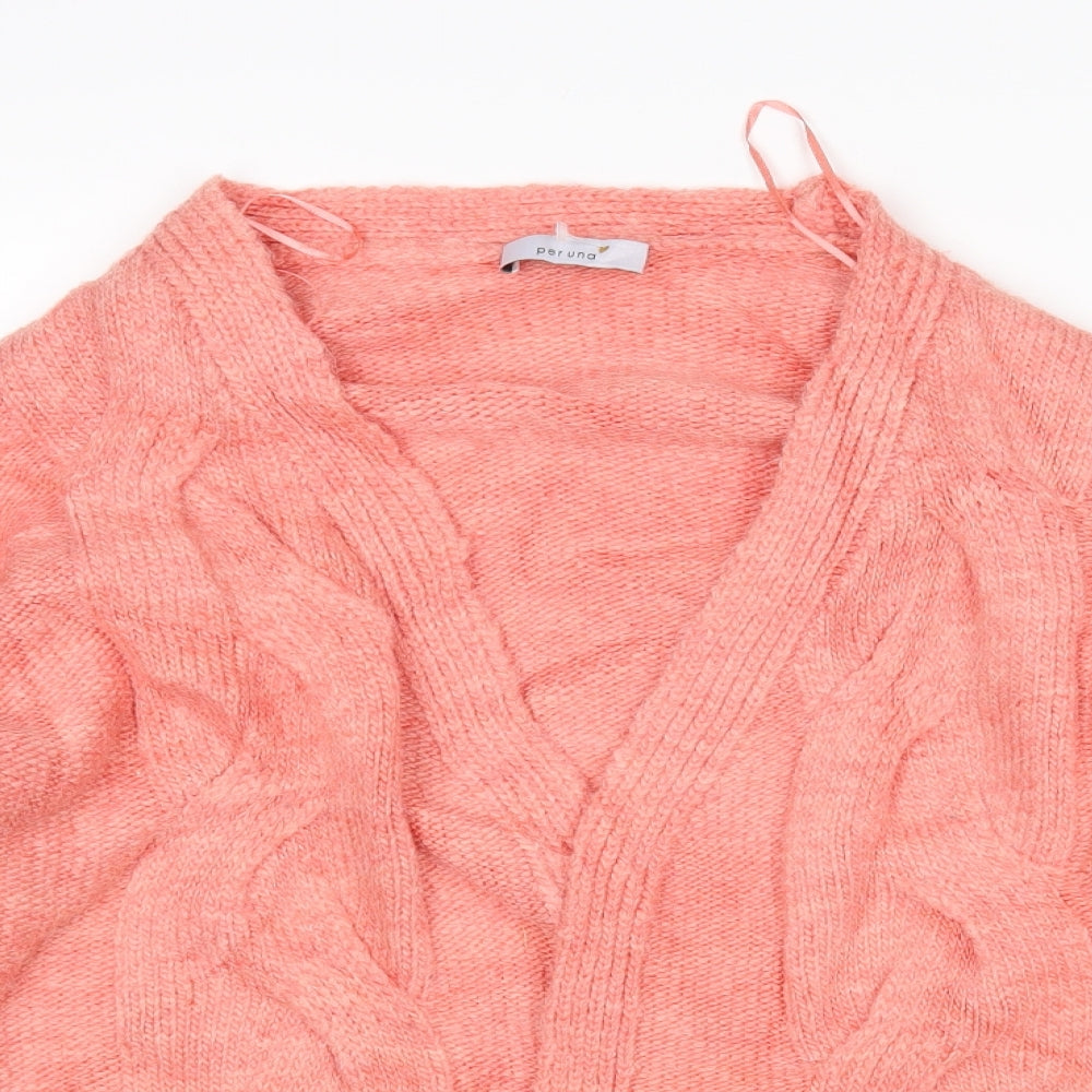 M&S Womens Pink V-Neck  Acrylic Cardigan Jumper Size M