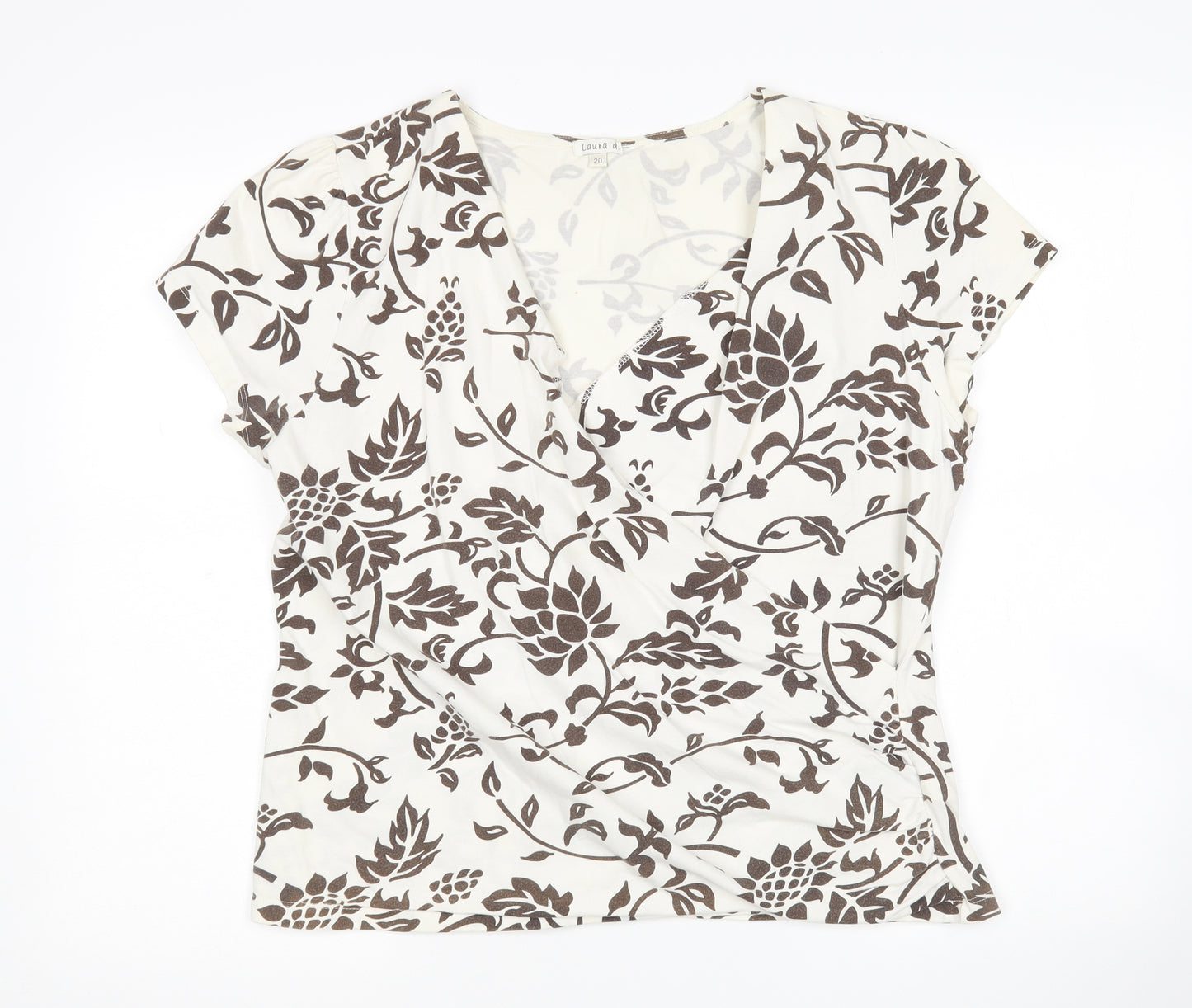 Laura D Womens Multicoloured Floral Cotton Basic T-Shirt Size 20 V-Neck