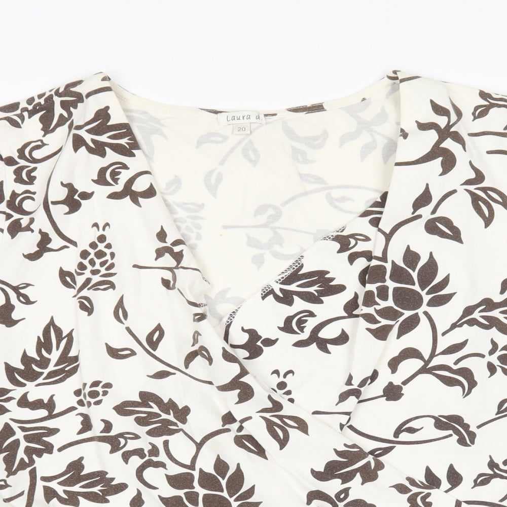 Laura D Womens Multicoloured Floral Cotton Basic T-Shirt Size 20 V-Neck