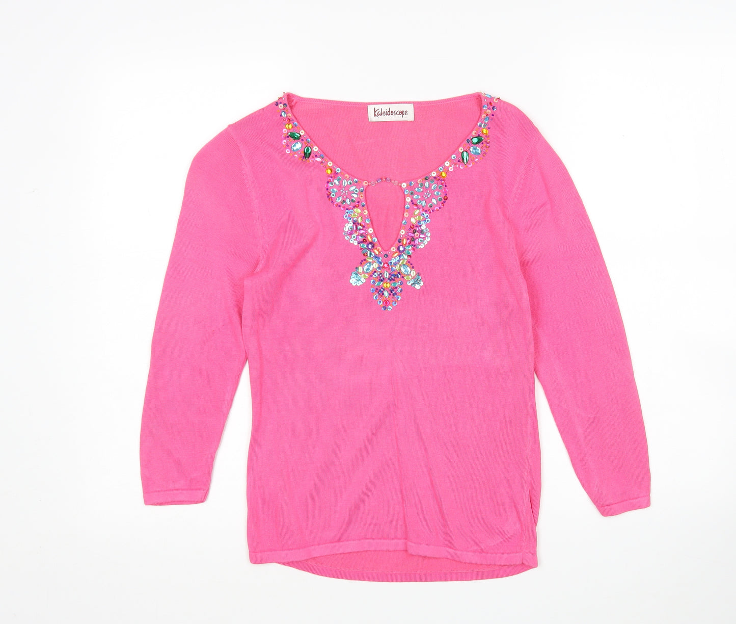 Kaleidoscope Womens Pink V-Neck  Ramie Pullover Jumper Size 12