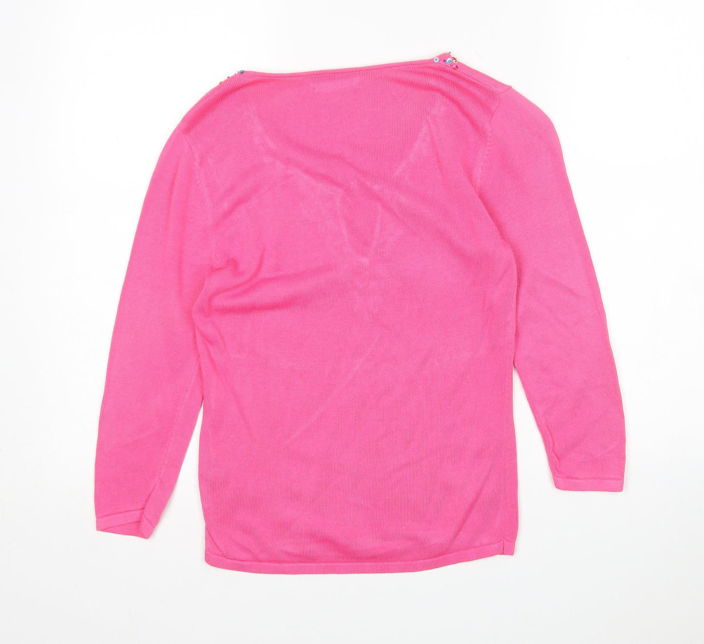 Kaleidoscope Womens Pink V-Neck  Ramie Pullover Jumper Size 12