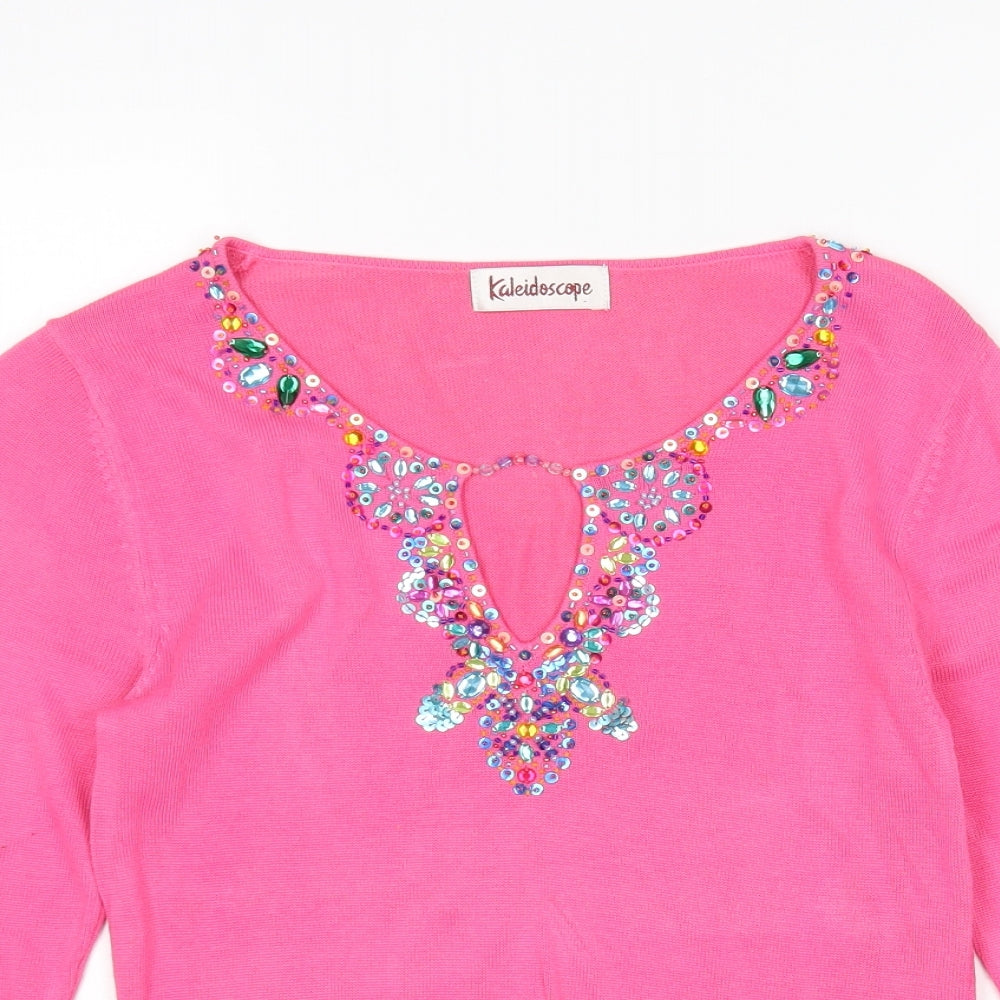 Kaleidoscope Womens Pink V-Neck  Ramie Pullover Jumper Size 12